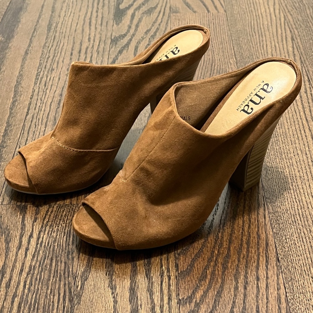 Ana Brown Suede Open Toe 4 inch Block Heel